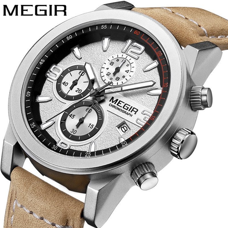 【現貨秒發】美格爾MEGIR男士腕錶男表三眼夜光防水運動手錶2026 A13C