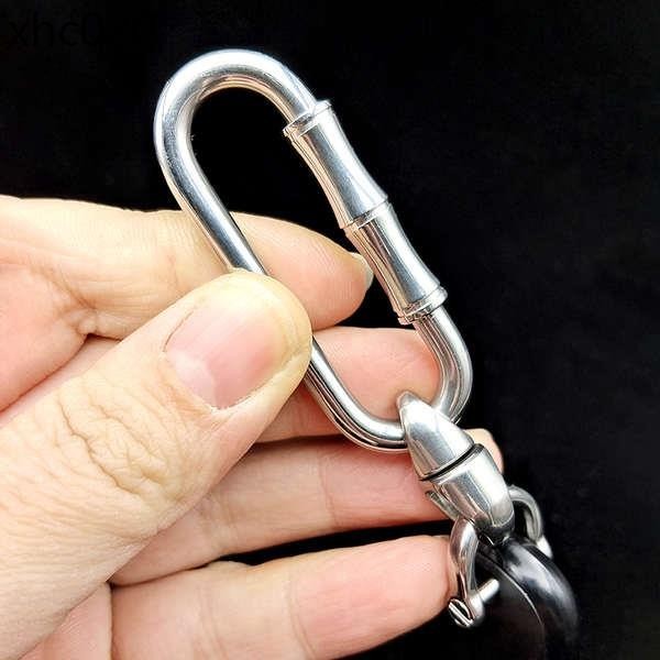 熱賣. 304不鏽鋼竹節鑰匙扣簡約手工腰掛耐用旋轉掛扣登山車鑰匙鏈刻字