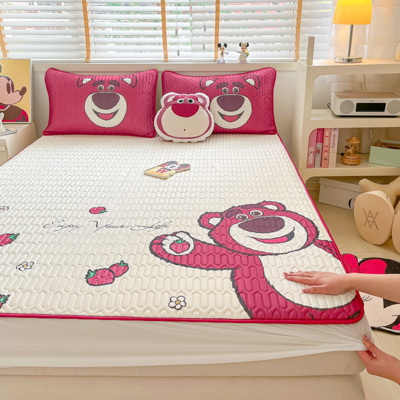 卡通草莓熊史迪奇床包 涼感乳膠涼席 10款可選 史迪仔床罩 涼蓆 床單 冰涼墊 單人/雙人/加大/特大床包 枕套