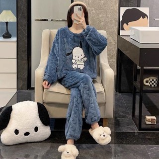 現貨女士珊瑚絨睡衣加厚法蘭絨簡約可愛帕恰狗學生可外穿秋冬季家居服