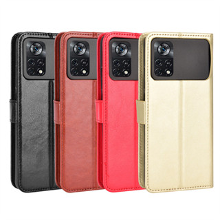 適用小米Poco X4 Pro 5G手機殼M4 Pro 4G手機皮套翻蓋瘋馬紋插卡