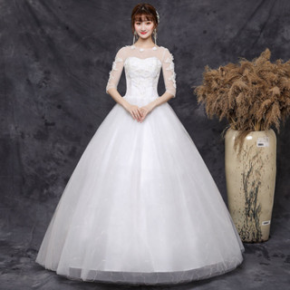 特價⚡[限時免運][現貨下殺]一字肩大碼主婚紗2025新款新娘結婚禮服影樓白紗顯瘦加胖齊地袖子