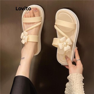 Lovito 休閒素色百搭時尚潮流花厚底女戶外平底涼鞋 LFA62070