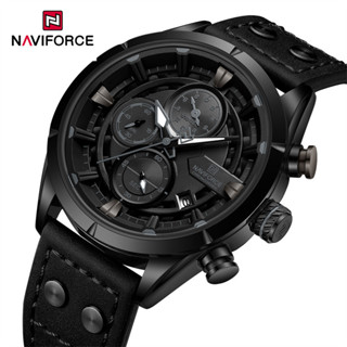 Naviforce 男士手錶防水真皮錶帶軍事運動 1/10 秒計時碼表日期石英腕錶