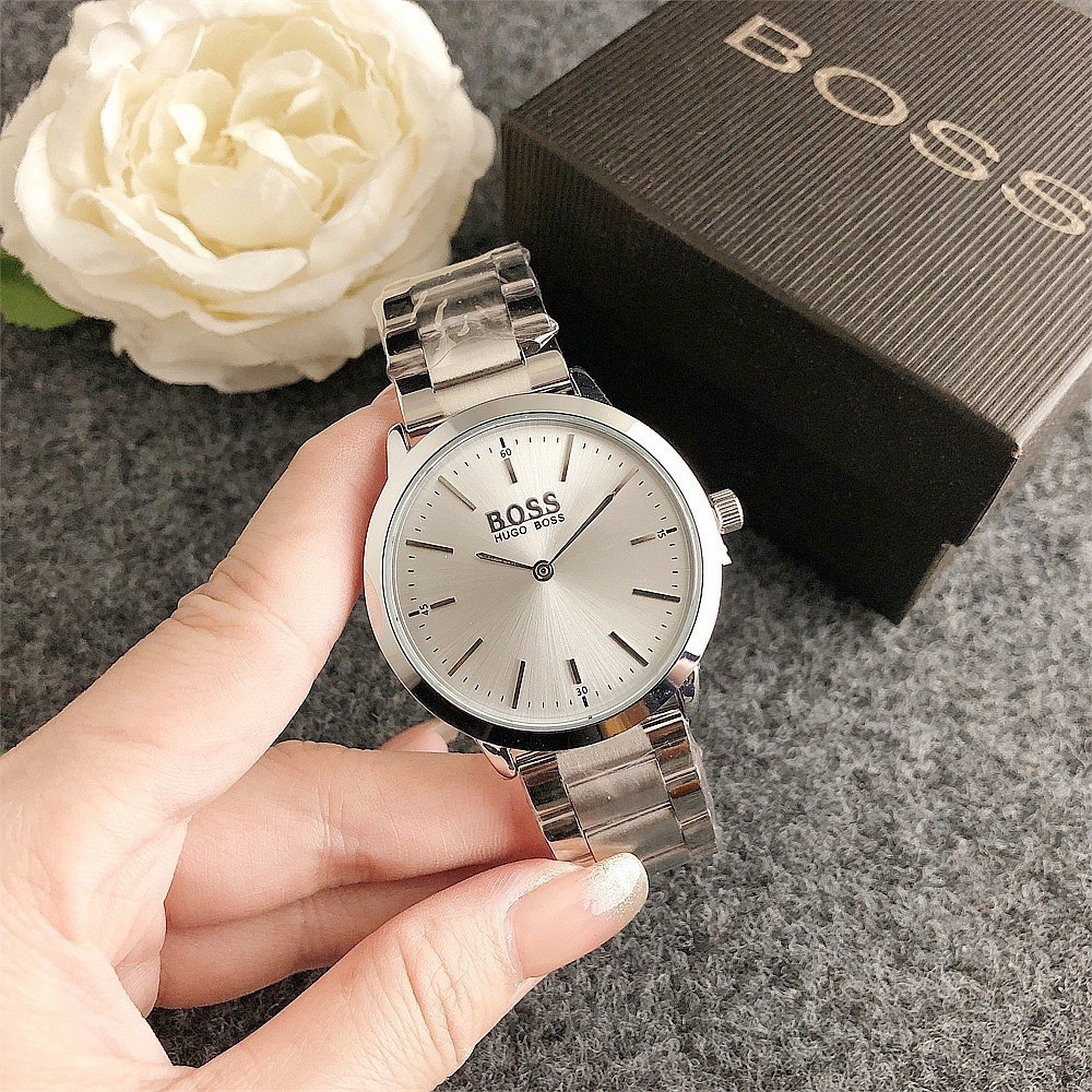 Boss 休閒商務圓形錶盤三針屏石英機芯藍寶石不銹鋼錶帶韓國日本手錶女士手錶不銹鋼錶盤