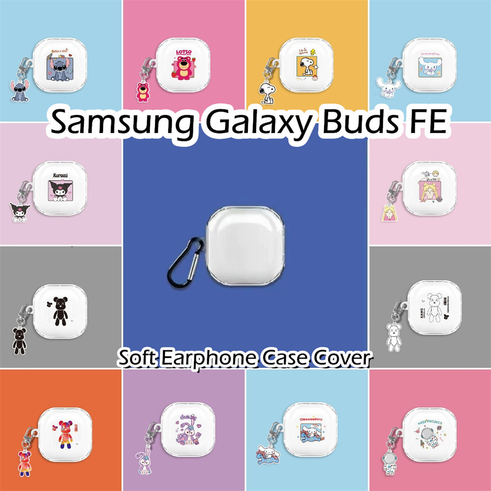 SAMSUNG 現貨! 適用於三星 Galaxy Buds FE 手機殼可愛卡通草莓熊圖案軟矽膠耳機殼外殼保護套