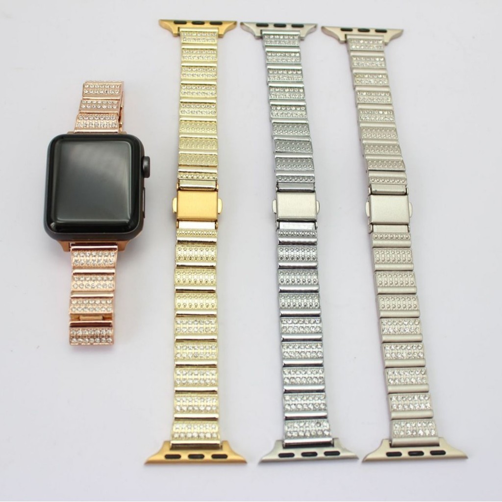 新款適用 iWatch 8 手錶錶帶 方形滿鑽手錶錶帶 蘋果手錶 9 折疊扣 Apple Watch 5 6 7金屬錶帶
