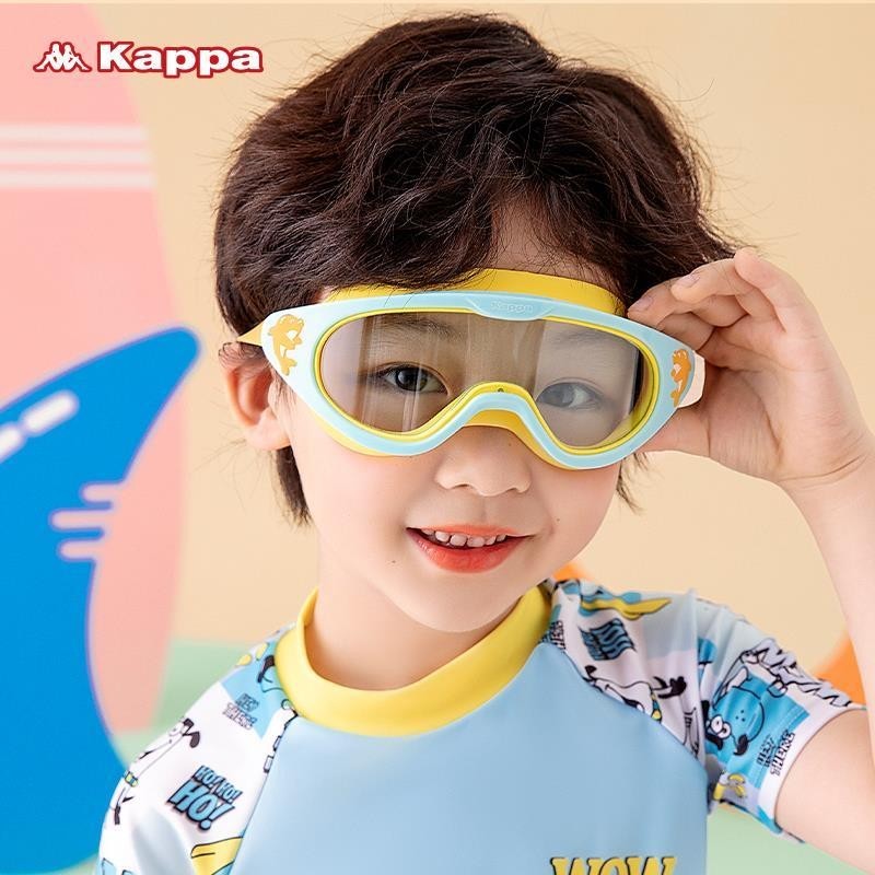 Kappa兒童泳鏡泳帽套裝男女童高清防水防霧大框游泳眼鏡潛水裝備