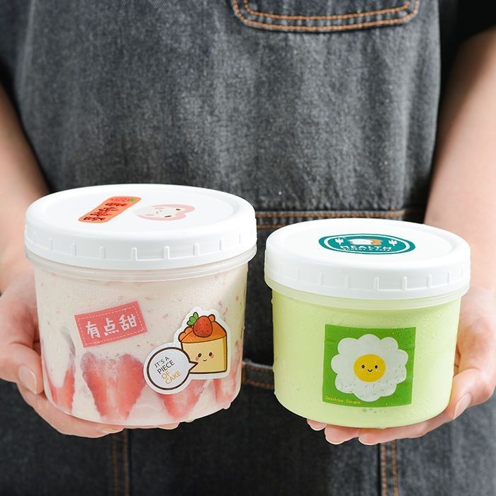打包盒 食品包裝 燒仙草罐塑膠冰淇淋優格水果凍雙皮奶水果撈400ml600ml可循環盒子