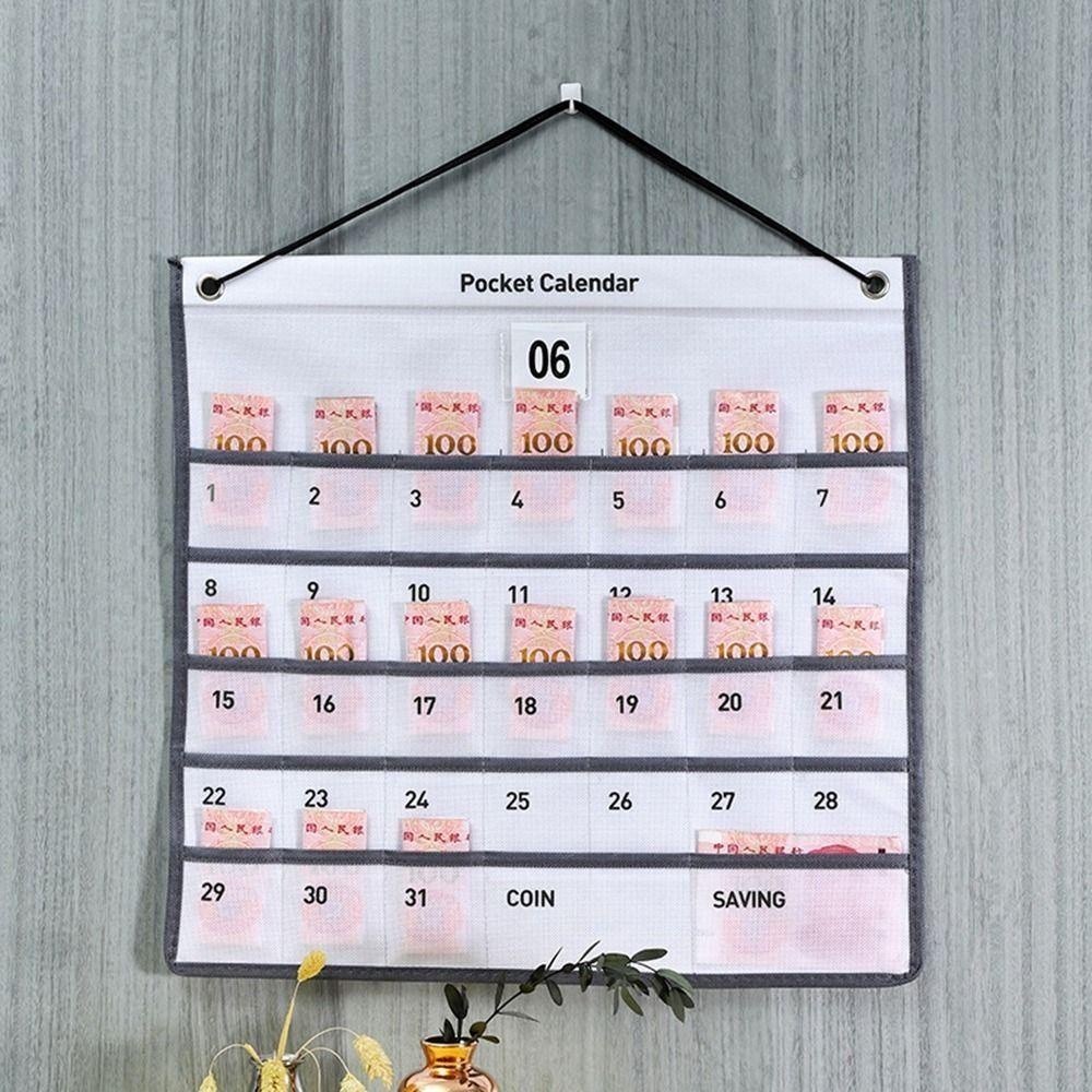 日曆收納袋可折疊壁掛式日曆收納袋無紡布月掛帶口袋收納袋