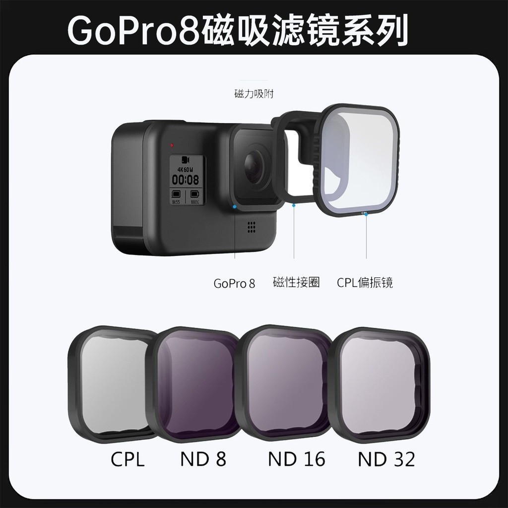 【現貨速發】GoPro8濾鏡nd濾鏡磁吸套裝一件式CPL偏振減光鏡玻璃保護鏡頭蓋鏡片