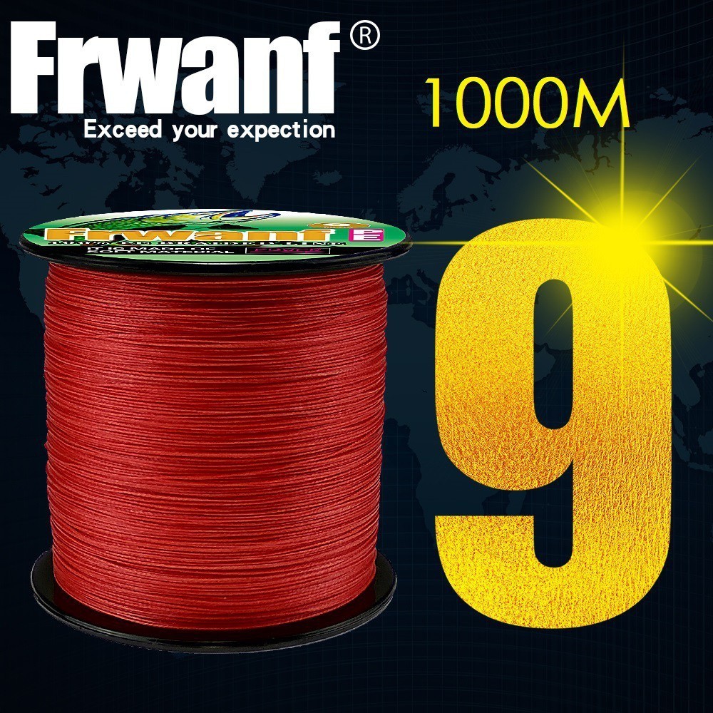 Frwanf 1000M 9 股釣魚線編織 pe 釣魚線 15-310LB 紅色黃色用於釣魚線輪
