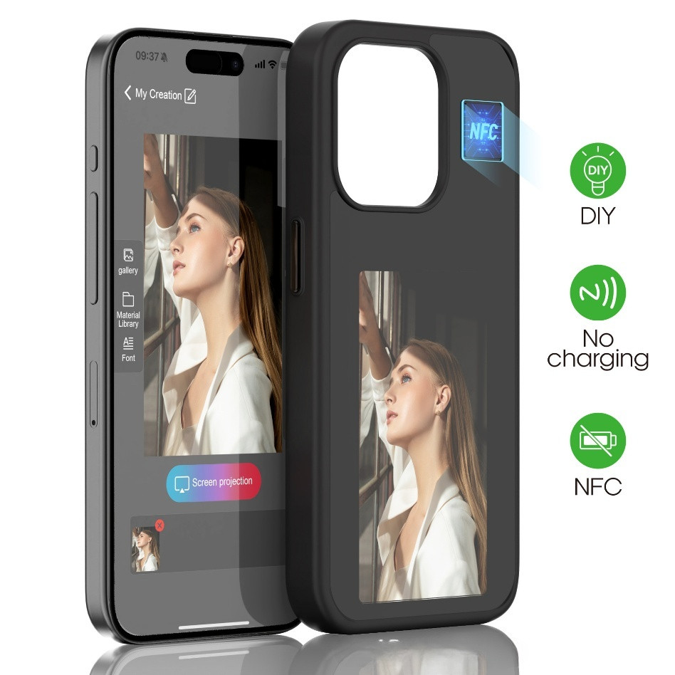適用於蘋果墨水屏手機殼NFC傳輸DIY四色投屏手機殼iPhone15手機殼