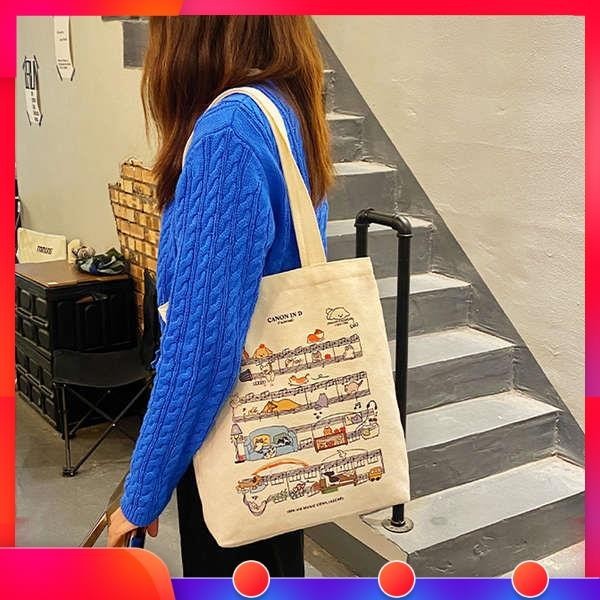帆布手提袋 韓國手提袋 Dailybag帆布包原創設計初中生2023年夏季新款可愛樂譜單肩帆布袋