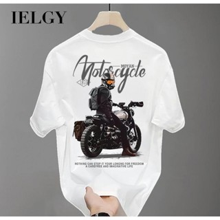 IELGY 短袖純棉t恤時尚個性機車印花圓領上衣