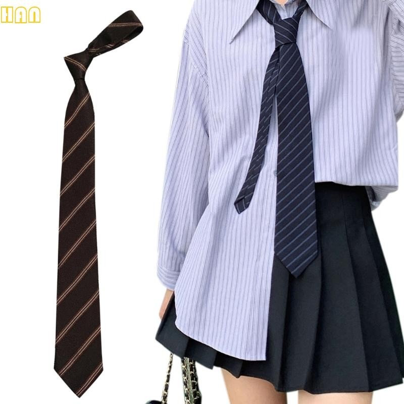Han 復古 JK 制服領帶女孩條紋領帶可調節條紋領帶適合學校襯衫制服和休閒場合