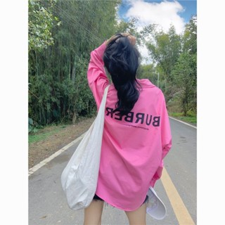 現貨速發#女生著裝 韓版上衣字母印花長袖襯衫女防曬衣小眾春季新款糖果色寬鬆中長款開襟長袖襯衫