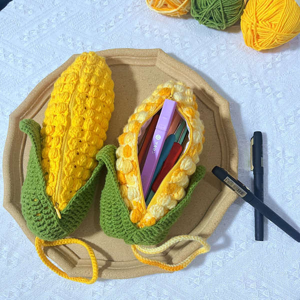鉤針編織玉米筆袋DIY毛線材料包苞米針織文具袋手工禮物打發時間