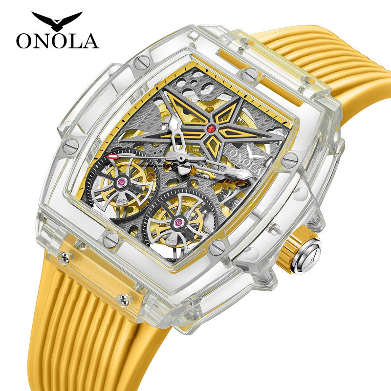 ONOLA品牌 ON6828 雙飛輪 全自動機械 矽膠帶 防水 高級男士手錶