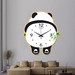 創意熊貓鐘錶家用餐廳背景裝飾時鐘掛牆現代簡約客廳掛鐘爆款