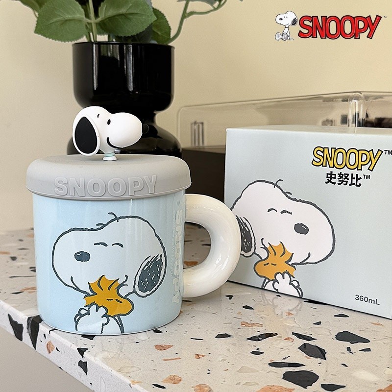 【現貨速發】史努比馬克杯帶蓋  咖啡杯  Snoopy 陶瓷杯360ml 卡通情侶對杯早餐牛奶杯 兒童禮物