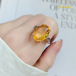 黃水晶鑽石水晶 S925 純銀女士時尚首飾婚禮訂婚戒指