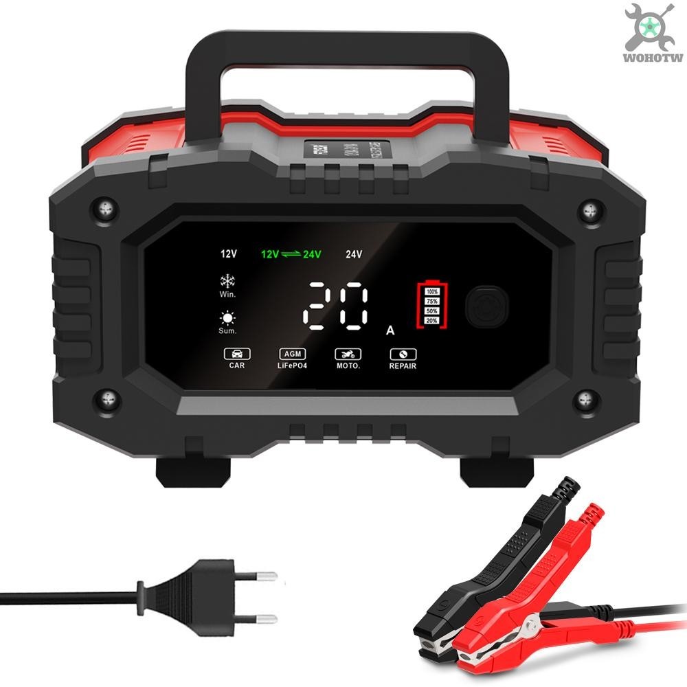 Wohotw FOXSUR 300W 全自動電池充電器 12V/20A 24V/10A 汽車電池維護器涓流充電器,帶 L