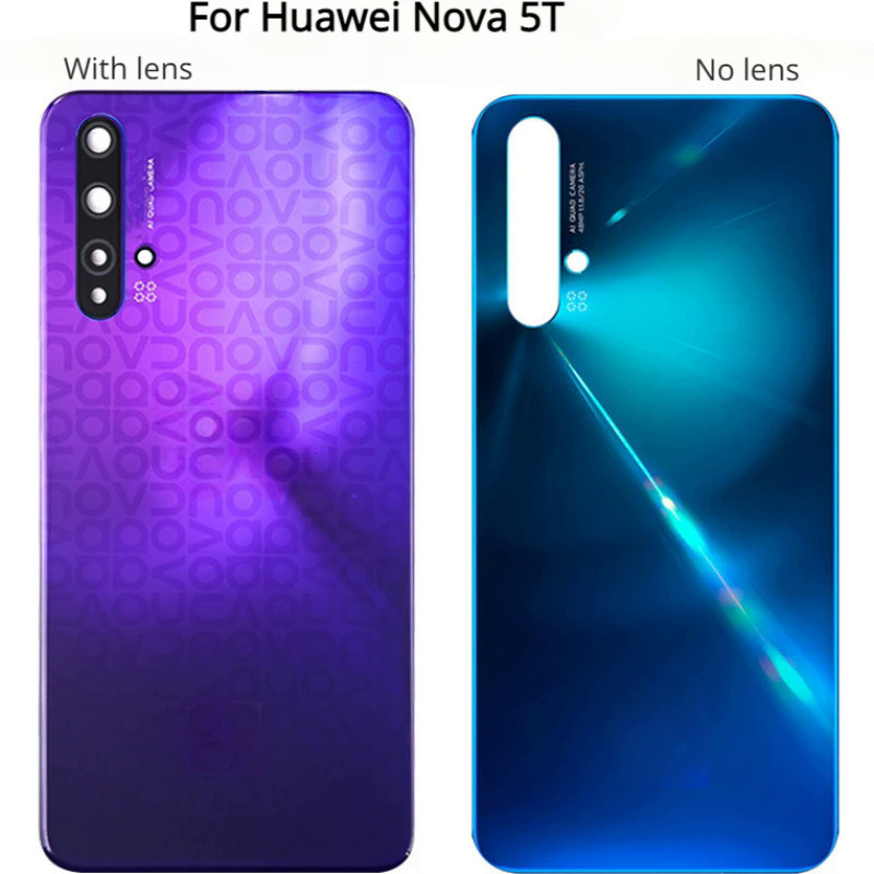 全新適用於華為 Nova 5T 電池後蓋後門 3D 玻璃面板玻璃外殼 Nova5T 相機玻璃鏡頭粘合劑更換