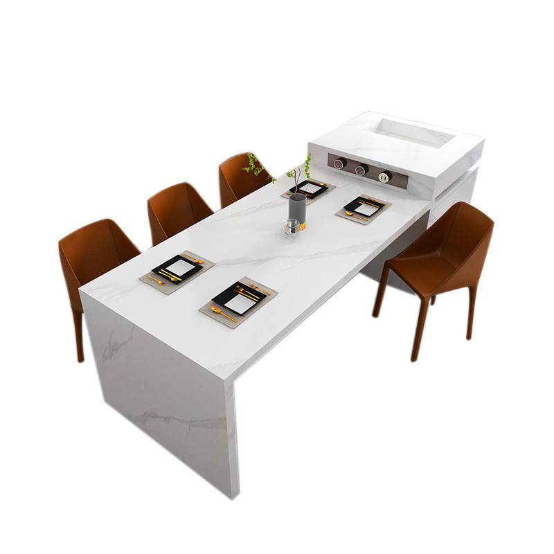 【開立發票】免運 中島台餐桌 一體家用岩板可伸縮 高級現代簡約輕奢 多功能導台加餐桌