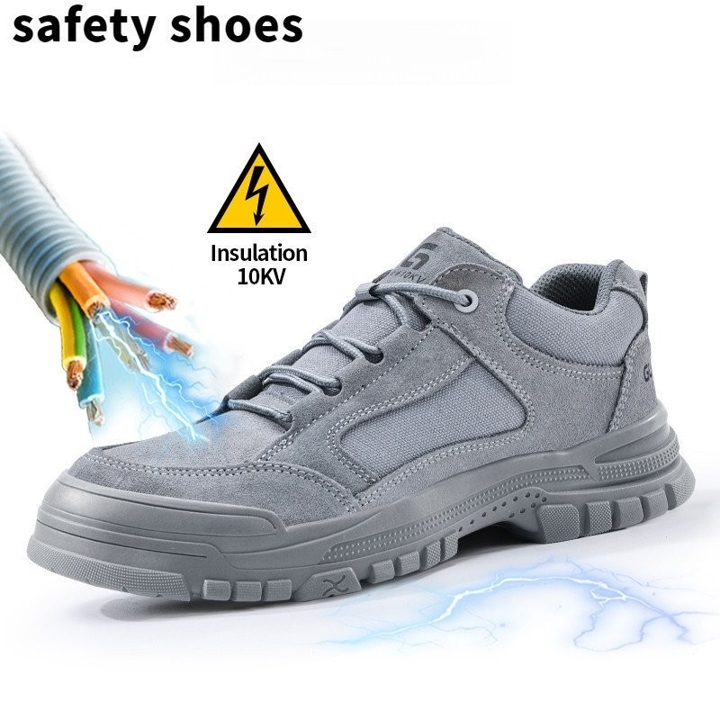 Guyisa安全鞋灰色工作鞋塑料鞋頭電器鞋耐磨絕緣休閒鞋時尚36-46 3115bkv X5DR