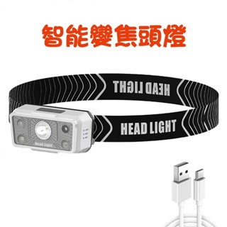 【七彩翡翠】 臺灣現貨 04166 感應 變焦 頭燈 手電筒 停電 照明 野外 戶外 露營 釣魚 巡邏