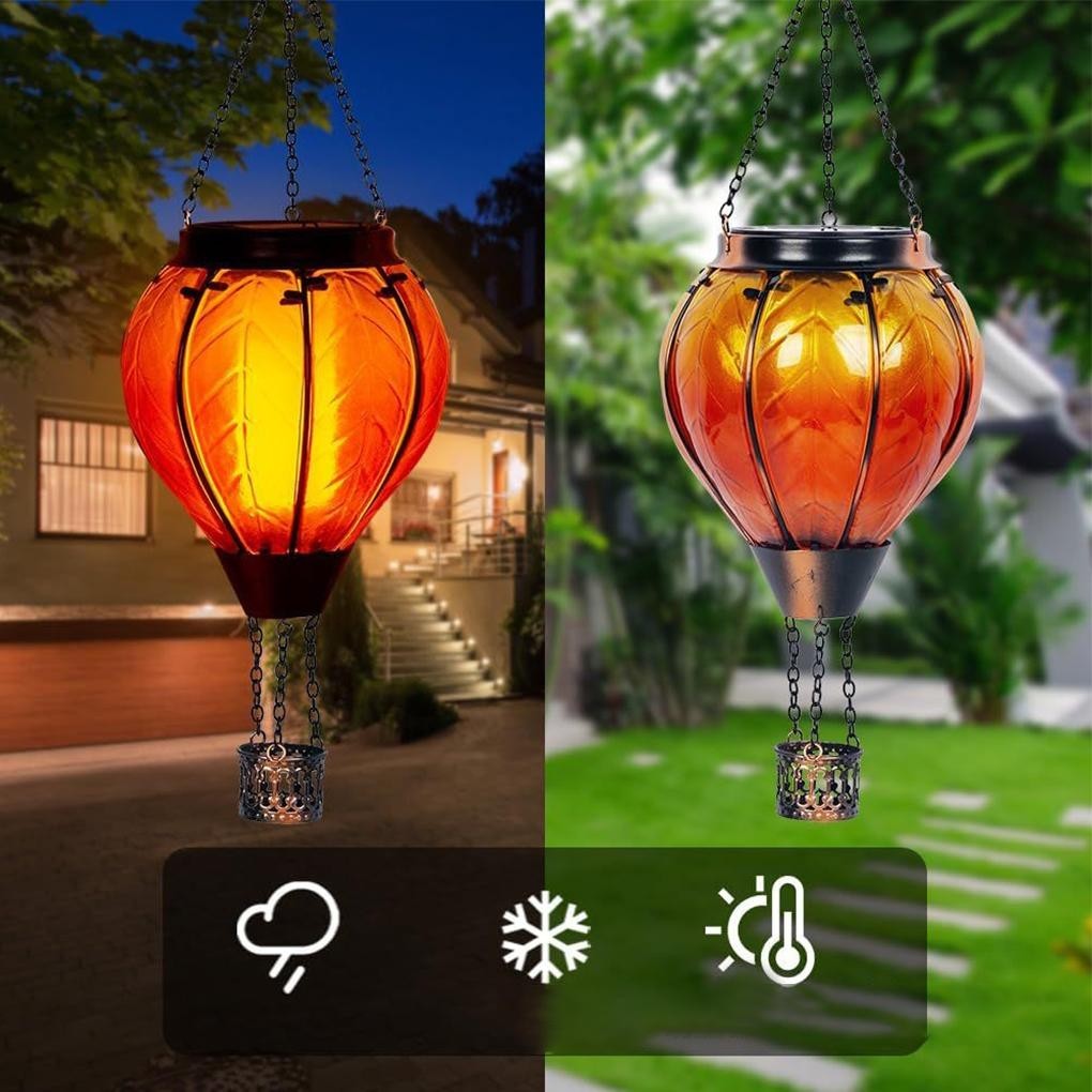防水熱氣球太陽能燈帶閃爍火焰花園裝飾便攜式太陽能燈