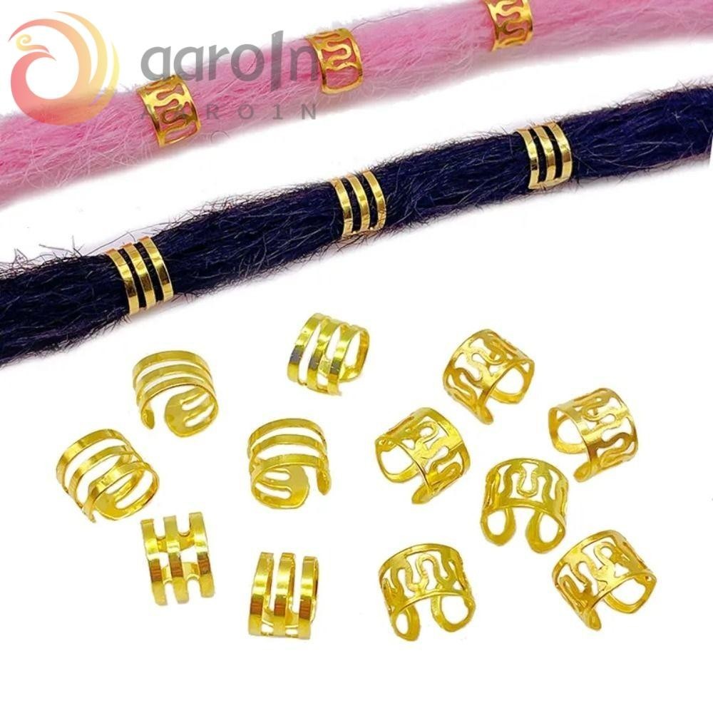AARO50件長發綹珠子,黃金耳夾髮辮管,髮箍夾編織髮夾銀色魅力髮圈對於女性女孩