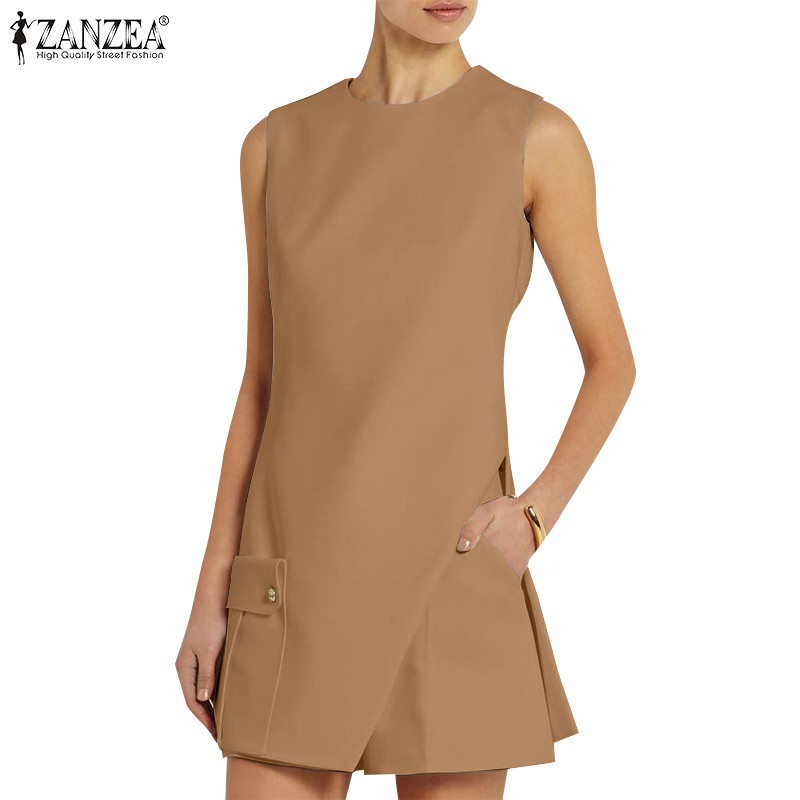 Zanzea 女士街頭時尚無袖背心+開叉設計休閒短褲純色西裝