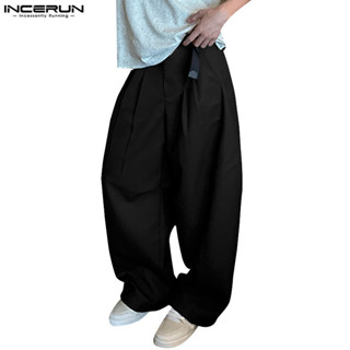 Incerun 男士韓版時尚複合解構休閒寬鬆長褲