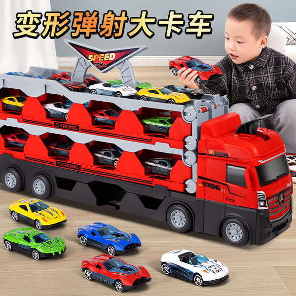 兒童益智合金收納貨櫃工程車變形大卡車軌道彈射汽車6男孩玩具3歲