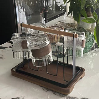 熱銷家用咖啡杯馬剋杯玻璃杯收納架子實木茶杯架倒掛瀝水桌麵置物架