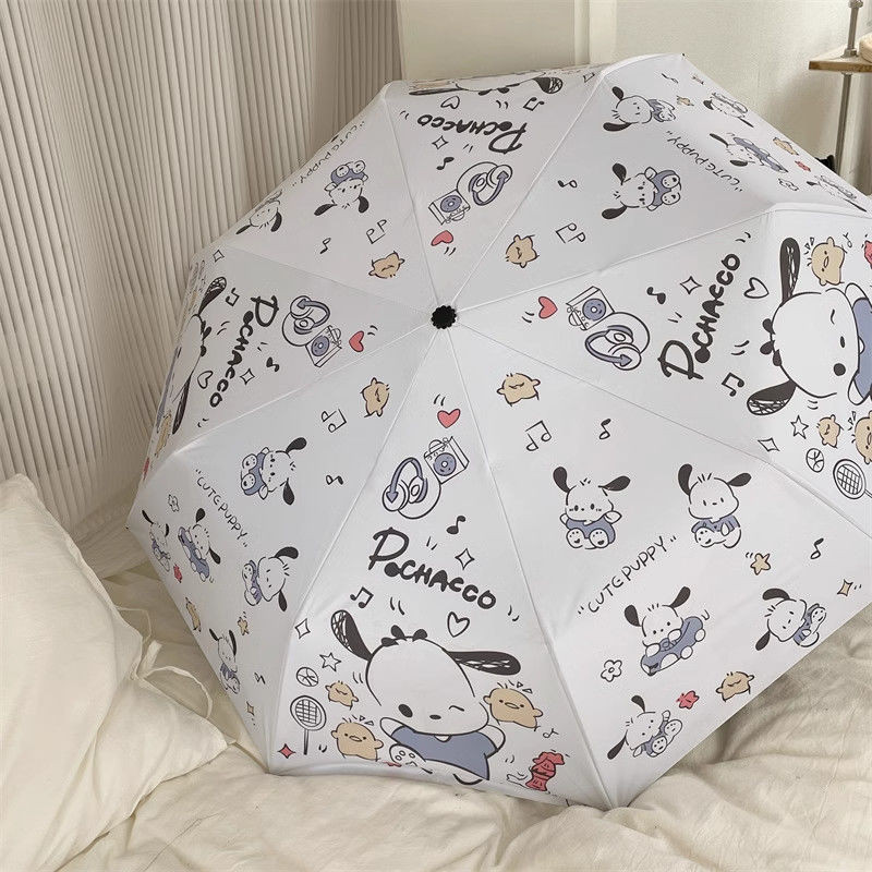 【倉庫現貨】卡通帕恰狗雨傘三折八骨折迭傘防晒紫外線太陽傘黑膠便捷遮陽傘 潮流 時尚小眾 送禮必備