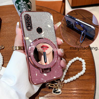 適用於 OPPO A8/A31 2020 豪華磁性支架 TPU 閃光燈軟殼化妝鏡+手鍊手機殼