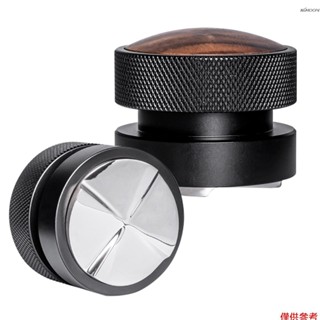 實木重力布粉器 自適應免調整 垂直填壓四葉底 鋁合金機身 胡桃木手柄帶防滑菱格 簡約高階咖啡調平器 專業咖啡分配工具