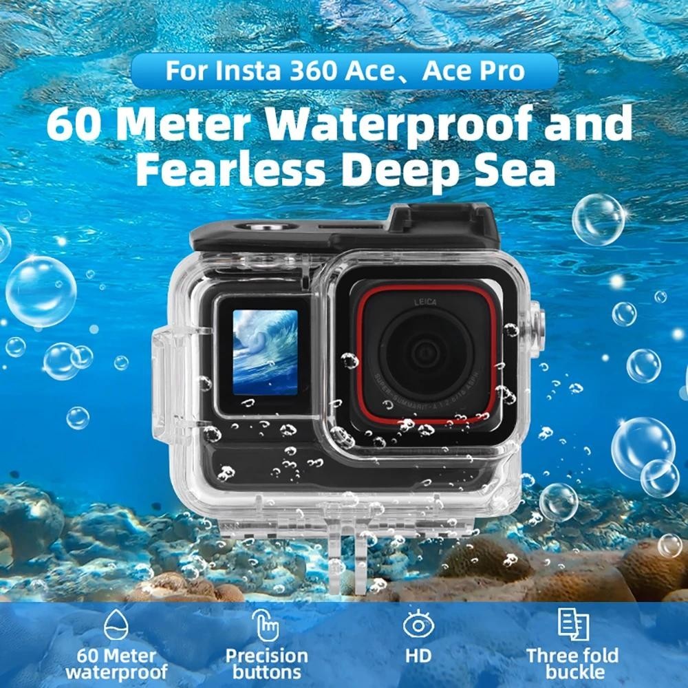60m Insta360 Ace/Ace Pro 防水殼保護套外殼水下潛水外殼運動相機衝浪配件