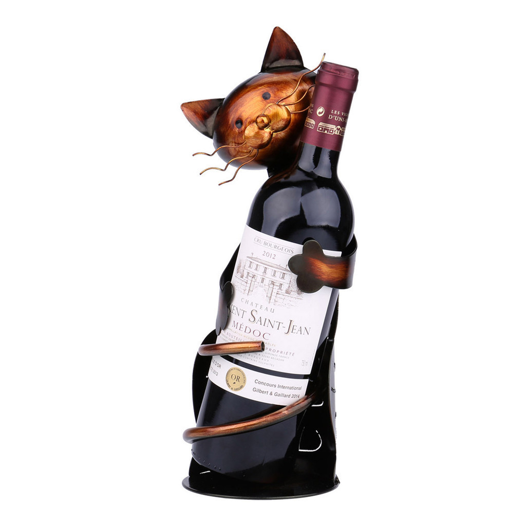 跨境貓咪酒架金屬工藝品鐵藝貓抱酒架家居動物裝飾歐式架酒櫃酒具