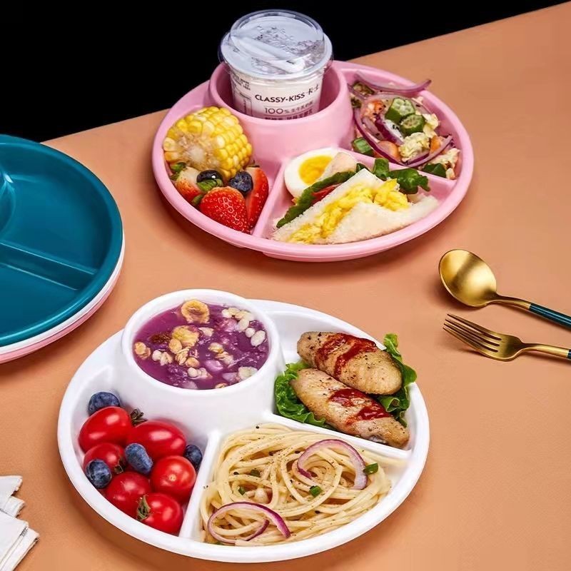 FUN LIFE陶瓷舘食品級分格餐盤兒童幼兒園四格防摔餐盤學生食堂家用分隔餐具套裝