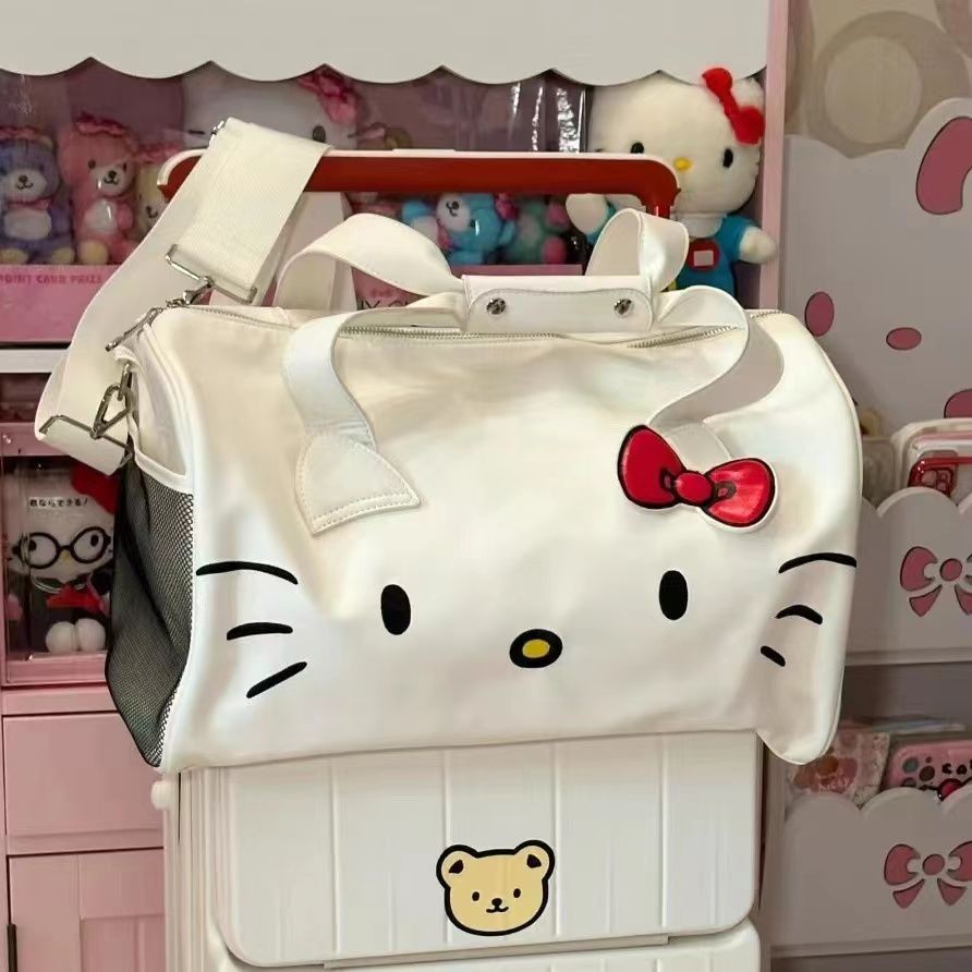 【台灣熱銷】HelloKitty卡通 可愛大包包單肩 蝴蝶結凱蒂貓手提 健身包斜挎旅行包