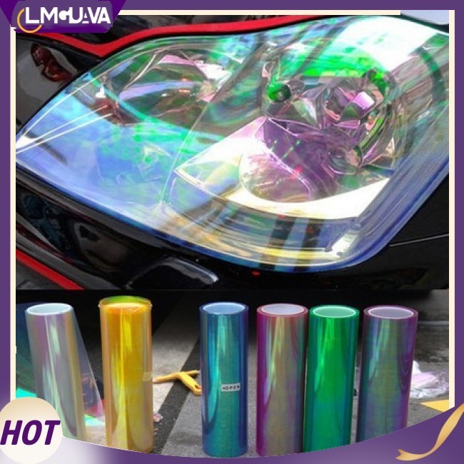 Lmg 120*30cm 閃亮變色龍汽車造型大燈尾燈半透明貼膜變色貼紙