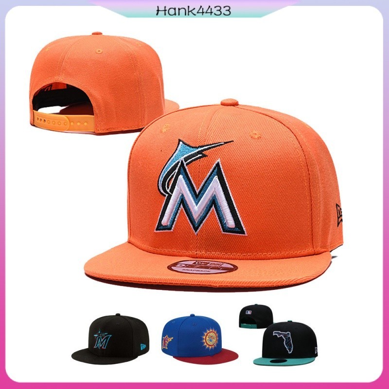 MLB 邁阿密馬林魚 刺繡 潮牌棒球帽 男女通用 可調整平沿帽 嘻哈帽 運動帽 時尚帽子 7款式