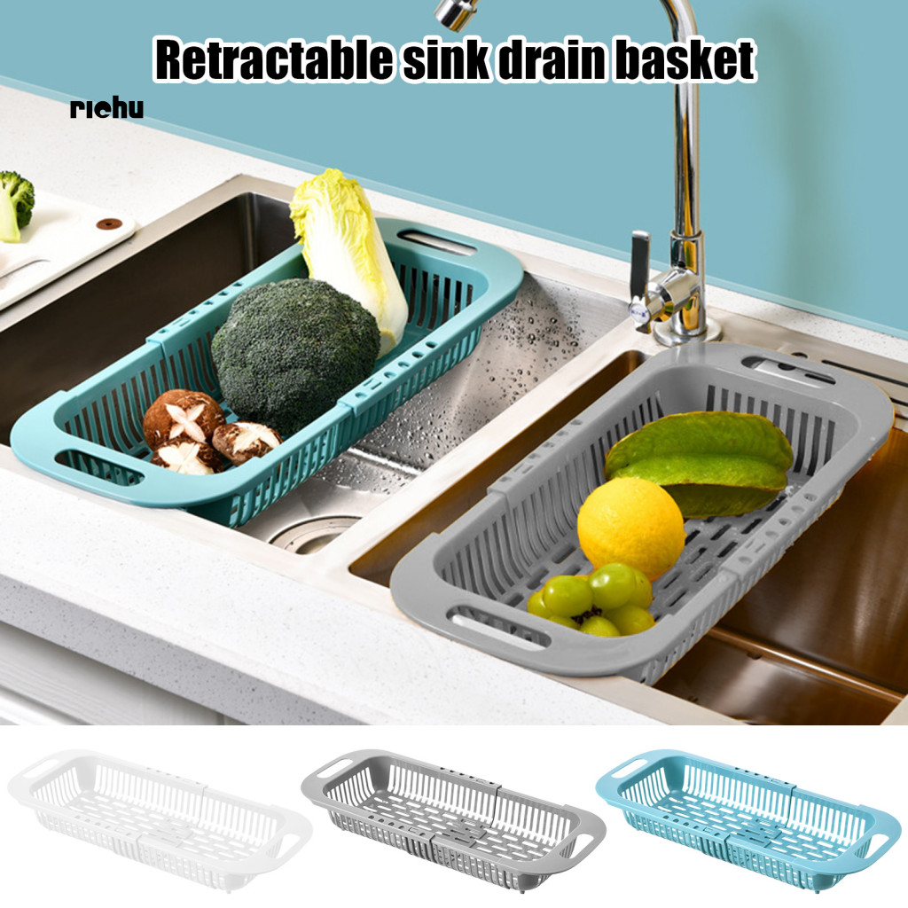 Richu* 可伸縮水槽過濾器雙把手排水籃水槽上方可伸縮排水籃濾鍋過濾碗用於清洗水果蔬菜廚房用品