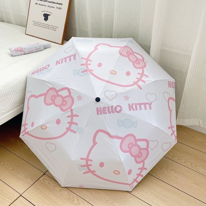 2024新款Hello Kitty晴雨兩用全自動雨傘遮陽學生防晒防紫外線黑膠太陽傘