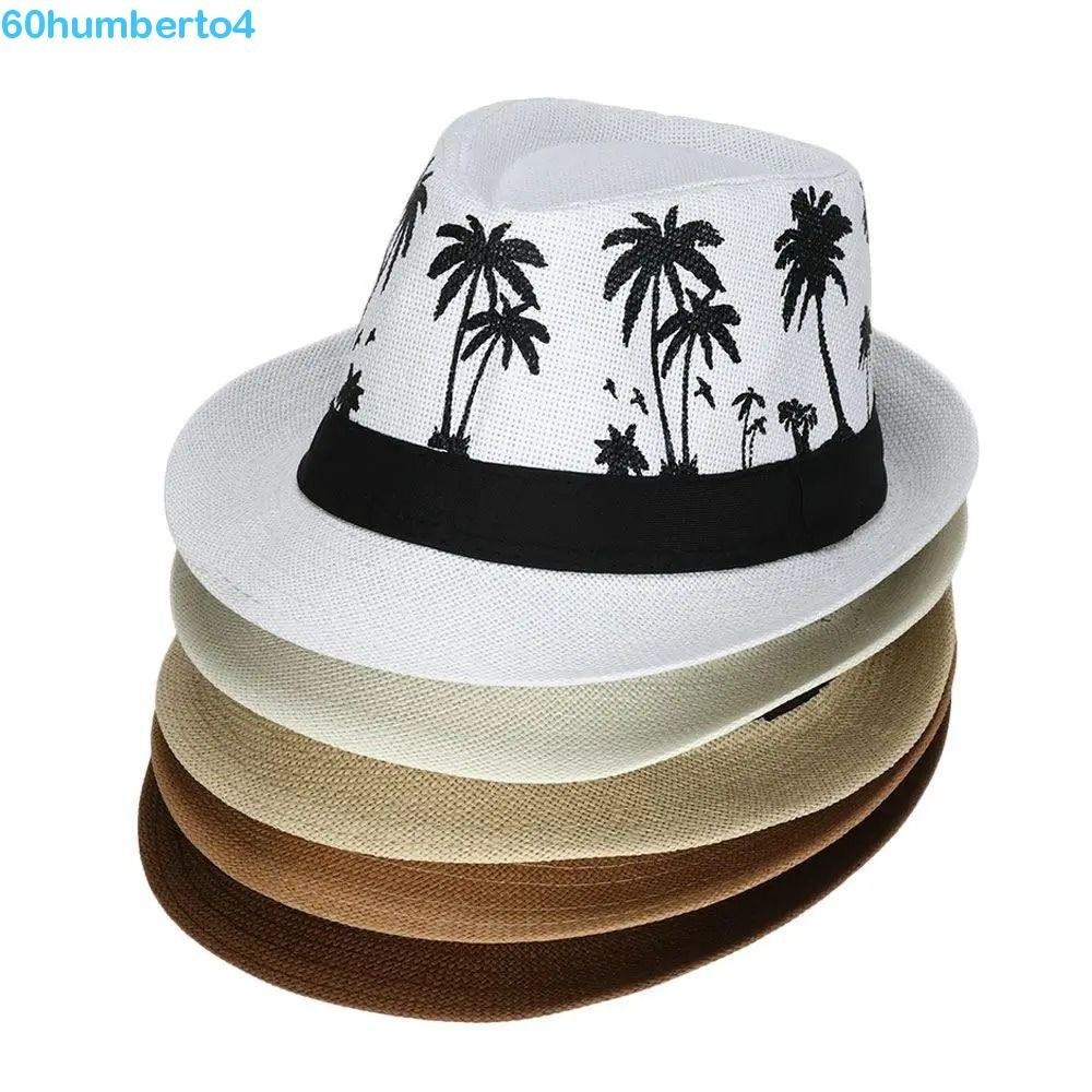 HUMBERTO爵士帽,椰子樹圖案防曬太陽帽,休閒樹打印透氣短帽檐頂帽子Fedora帽夏季