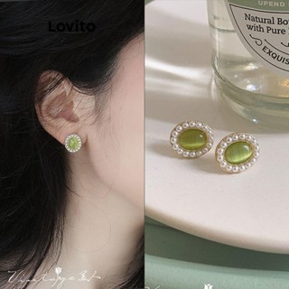 Lovito 女士優雅素色圓形耳環 LFA30125